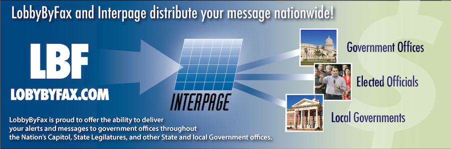 LobbyByFax Service chart showing various political action alerts available to contituents/voters which can be sent as a hard copy fax to one or more Federal, state, and local politicians and other elected officials with confirmation of receipt. title=